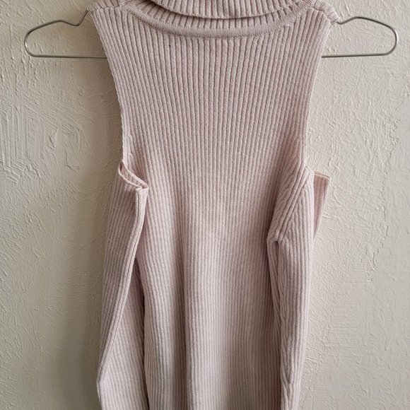 Cream Colored SHEIN Acrylic Cut-Out Shoulder Sweater/Cold Shoulder Turtleneck - Picture 2 of 5